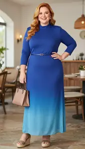 Confident Plus Size Royal Blue High Neck Maxi Dress