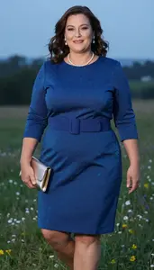 Confident Plus Size Royal Blue Shift Dress With Geometric Print