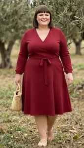 Confident Plus Size Ruby Red Fit And Flare Dress With Flared Skirt