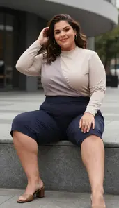 Confident Plus Size Woman In Wrap Style Blouse