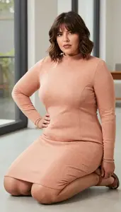 Confident Plus Size Wool Blend Midi Dress For Winter