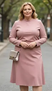 Curvy Plus Size Drape Front Top Paired With A Line Midi Skirt And Fitted Leather