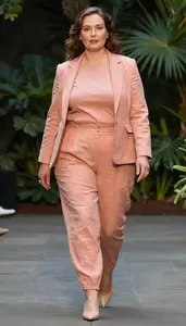 Curvy Plus Size High Waisted Trousers With Fitted Blouse And Blazer