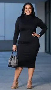 Curvy Plus Size Look Ebony Turtleneck Midi Dress