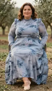 Curvy Plus Size Look Ruffle Trim With Built In Support Paired With Flowing Maxi