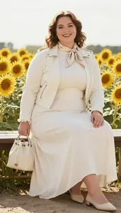 Curvy Plus Size Ruffle Trim With Built In Support Paired With Flowing Maxi Skirt