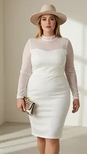 Elegant Plus Size Look Crystal Clear White Skater Dress With Fitted Bodice