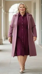 Elegant Plus Size Style Aubergine Button Front Shirt Dress