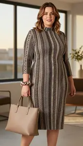Elegant Plus Size Wool Blend Midi Dress For Winter Photo