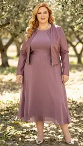 Empowered Plus Size Mauve A Line Midi Dress With Flowing Skirt Photo