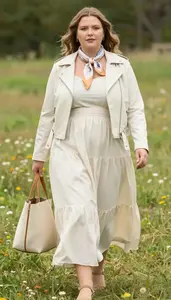 Empowered Plus Size Woman In Tiered Maxi Dress For A Beach Occasion