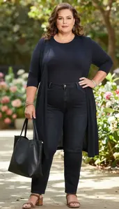 Empowered Plus Size Woman In High Rise Straight Leg Jeans With Stretch