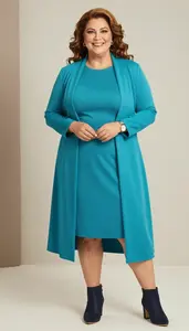 Flattering Plus Size Turquoise Skater Dress With Fitted Bodice