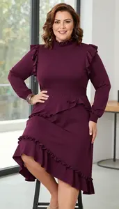Flattering Plus Size Aubergine Turtleneck Midi Dress
