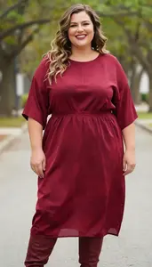 Flattering Plus Size Ruby Red Kaftan Style Dress