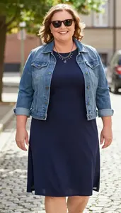 Flattering Plus Size Style Deep Navy Tunic Dress With Side Slits