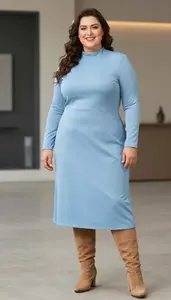 Flattering Plus Size Woman In Sky Blue Maxi Dress