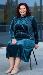 Glamorous Plus Size Style Long Sleeve Velvet Dress For Winter