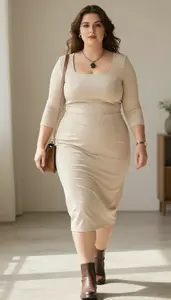 Graceful Plus Size Square Neckline Midi Dress Photo