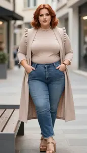 Modern Plus Size Look Ruffle Trim With Built In Support Paired With Straight Leg