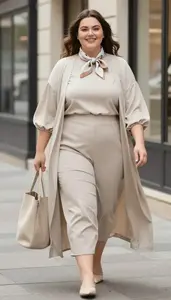 Modern Plus Size Style Puff Sleeve Blouse Paired With Flowing Maxi Skirt And