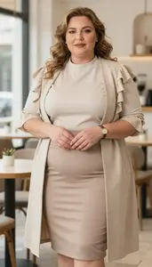 Pencil Skirt With Ruffle Sleeve Blouse For Plus Size Women