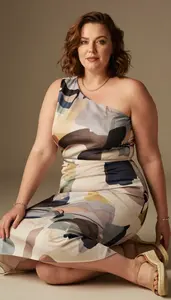 Plus Size Asymmetrical Hem Top Paired With A Line Midi Skirt Studio Fashion