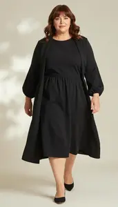 Plus Size Black Bubble Dress With Volume Modern Shot