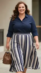 Plus Size Button Down Tunic Shirt Paired With Flowing Maxi Skirt Empowered Shot