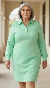 Plus Size Curve Celebrating Mint Green Collared Shirt Dress