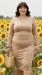 Plus Size Curve Celebrating Sand Ruched Side Midi Dress