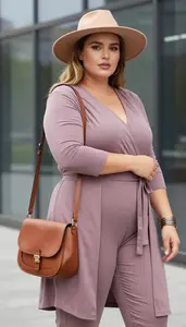 Plus Size Curve Celebrating Mauve Surplice Wrap Dress
