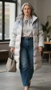 Plus Size Curve Celebrating Bow Neck Blouse Paired With Straight Leg Jeans And