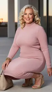 Plus Size Curve Celebrating Dusty Rose High Neckline Midi Dress