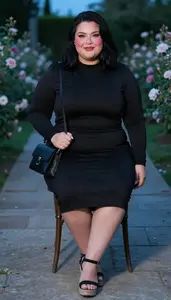 Plus Size Ebony Skater Dress With Fitted Bodice Fashion Photography