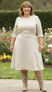 Plus Size Elegance Asymmetrical Hem Top Paired With A Line Midi Skirt