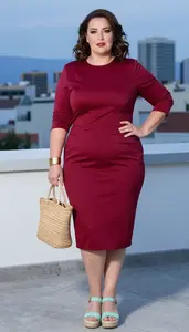 Plus Size Elegance Ruby Red Sheath Dress With Side Panel Shaping