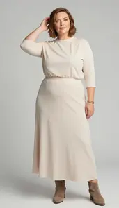 Plus Size Empire Waist Blouse Paired With Flowing Maxi Skirt Confident Shot