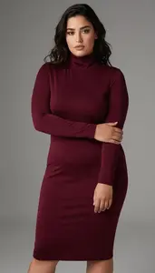 Plus Size Fashion Aubergine Turtleneck Midi Dress Studio Portrait