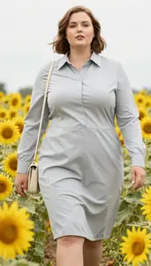 Plus Size Fashion Collared Shirt Dress For Spring Studio Portrait