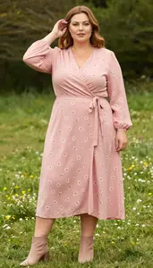 Plus Size Fashion Dusty Rose Wrap Style Maxi Dress Studio Portrait