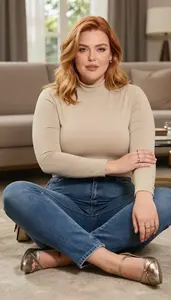 Plus Size Fashion High Rise Straight Leg Jeans With Stretch Lifestyle Portrait