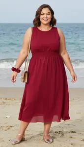 Plus Size Fashion Ruby Red Smocked Waist Sundress Nature Portrait