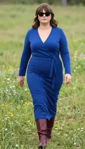 Plus Size Fashion Sapphire Blue Wrap Style Maxi Dress Studio Portrait
