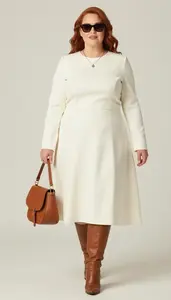 Plus Size Ivory A Line Midi Dress With Flowing Skirt Fashion Photography