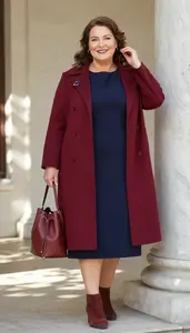 Plus Size Navy Blue Long Sleeve Midi Dress Architectural Photo