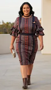 Plus Size Pencil Skirt With Ruffle Sleeve Blouse Studio Fashion