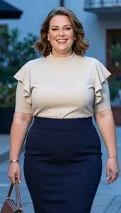 Plus Size Pencil Skirt With Ruffle Sleeve Blouse Curvy Shot