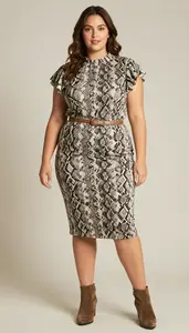 Plus Size Pencil Skirt With Ruffle Sleeve Blouse Studio Photo
