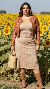 Plus Size Ruched Side Tank Top With Lining Paired With A Line Midi Skirt And